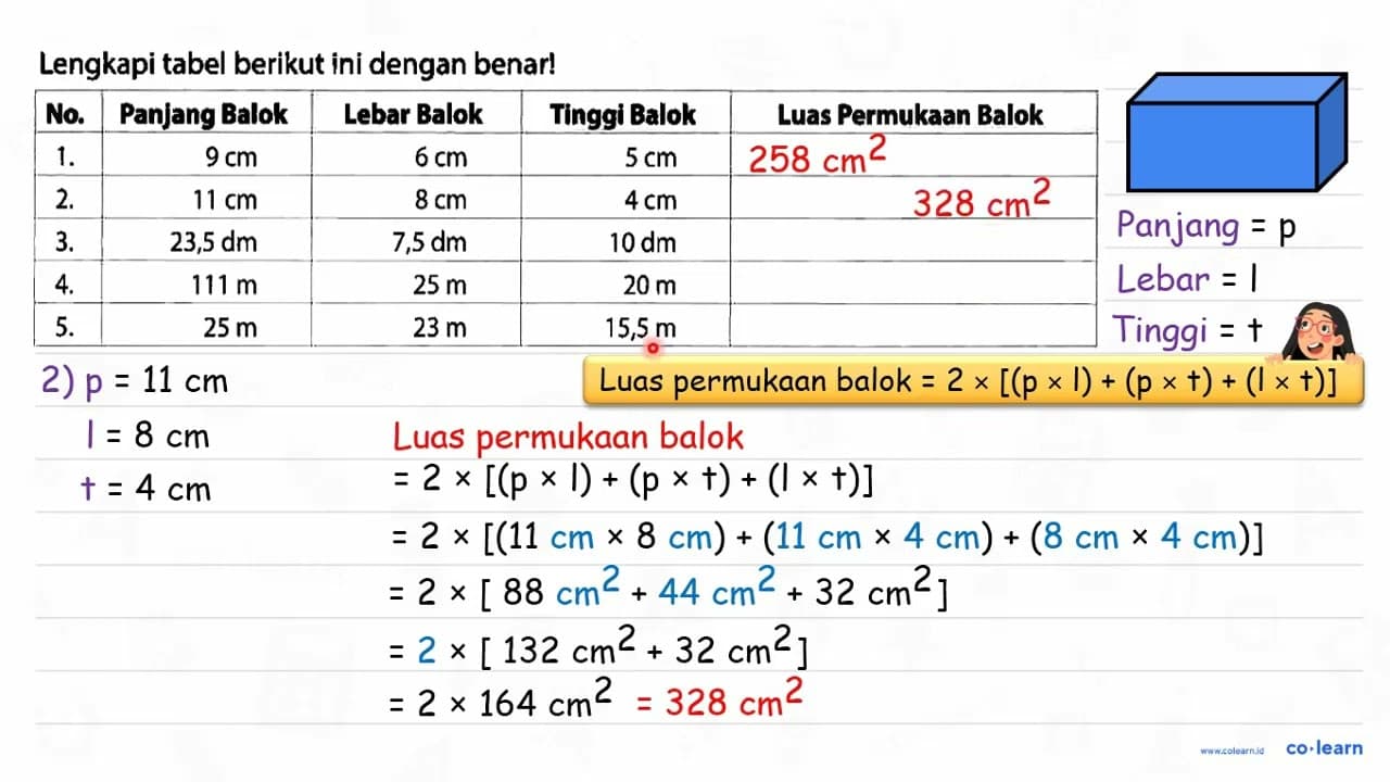 Lengkapi tabel berikut ini dengan benar! No. Panjang Balok