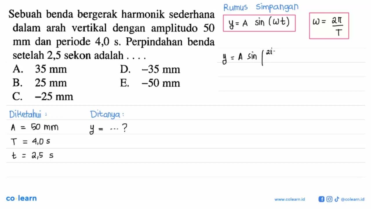 Sebuah benda bergerak harmonik sederhana dalam arah