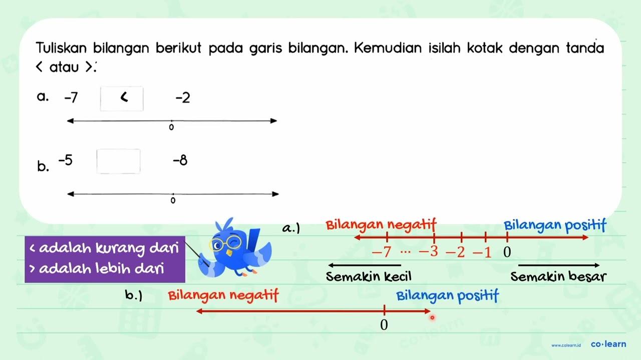 Tuliskan bilangan berikut pada garis bilangan. Kemudian