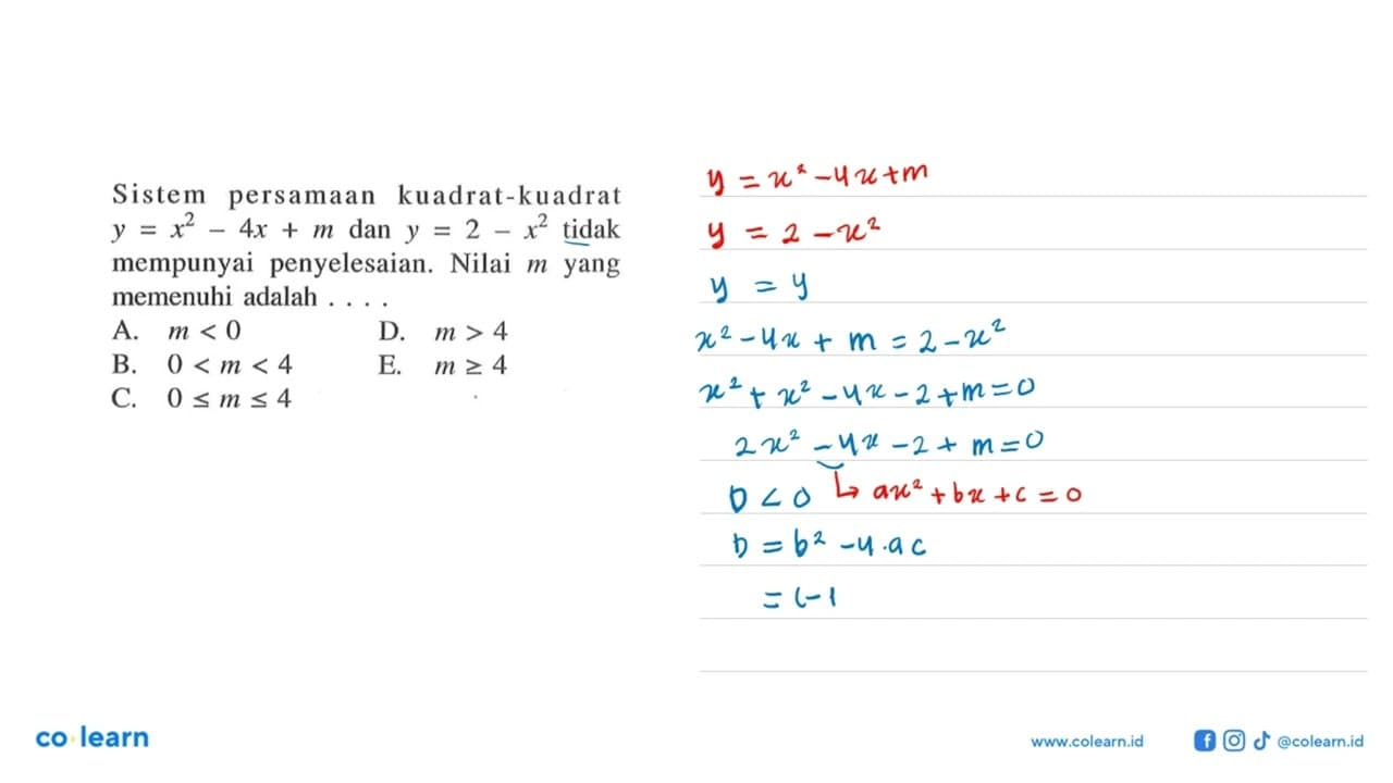 Sistem persamaan kuadrat-kuadrat y=x^2-4x+m dan y=2-x^2