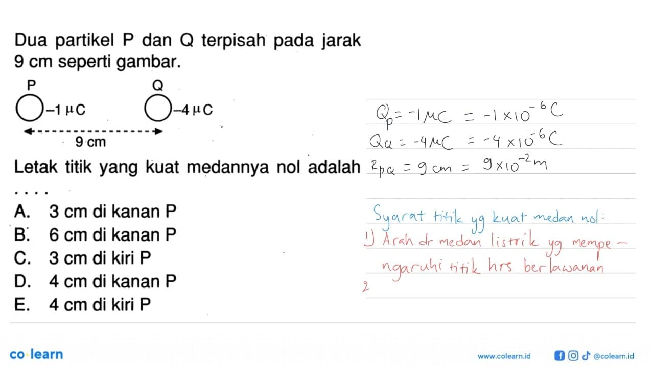 Dua partikel P dan Q terpisah pada jarak 9 cm seperti