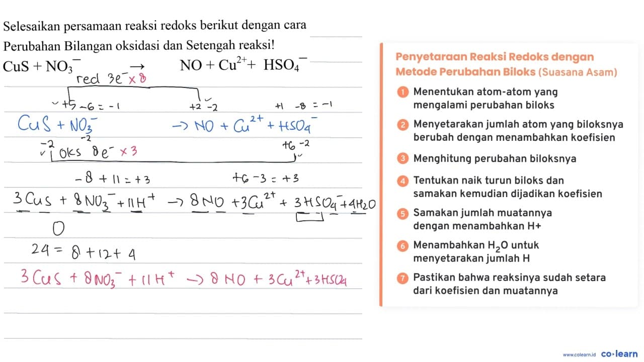 CuS + NO3^- - > NO + Cu^(2+) + HSO4^-