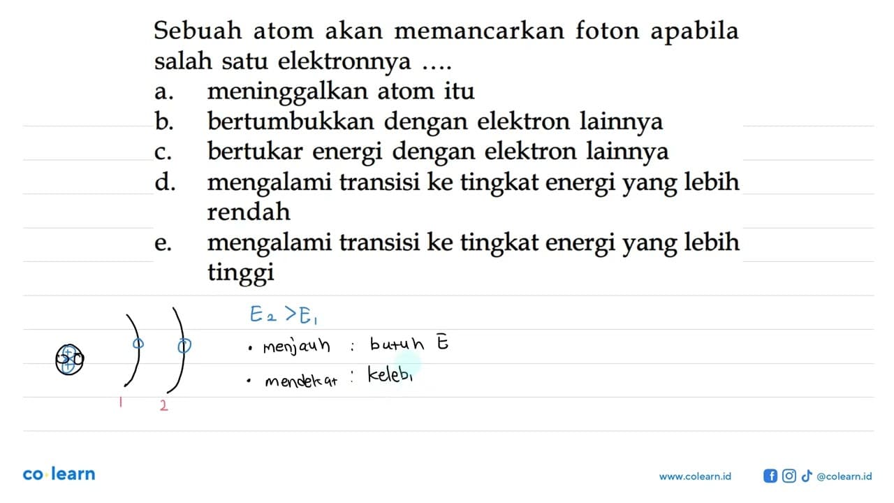 Sebuah atom akan memancarkan foton apabila salah satu