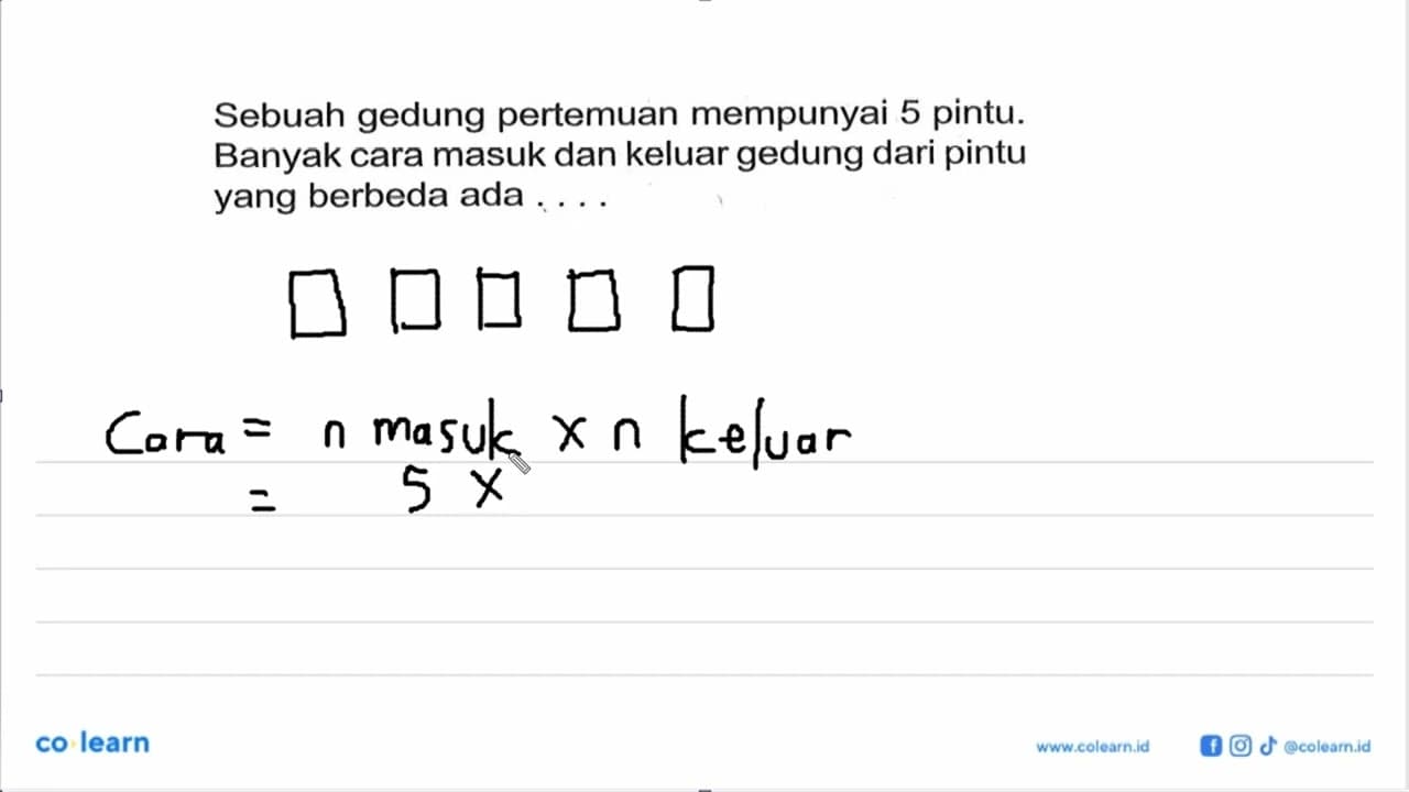 Sebuah gedung pertemuan mempunyai 5 pintu. Banyak cara