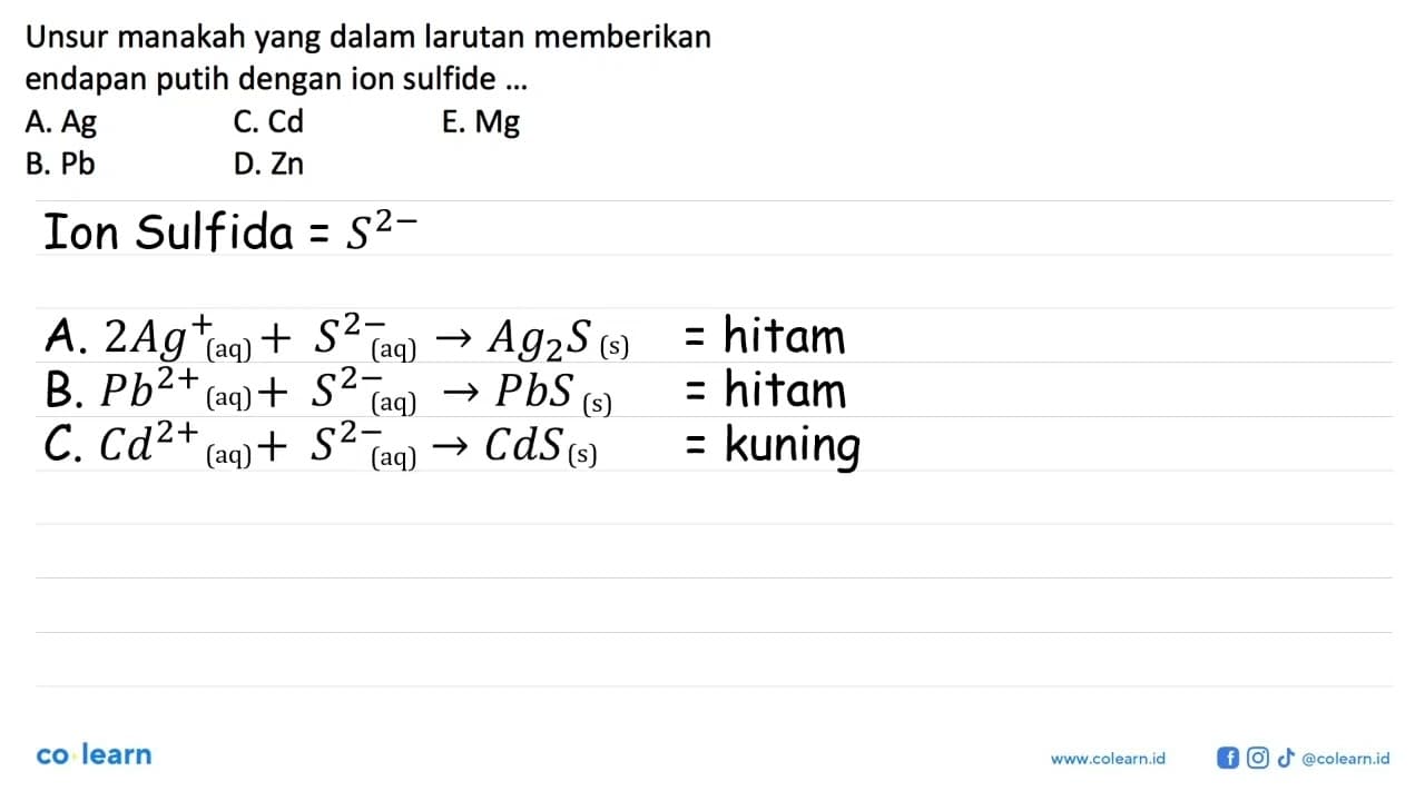 Unsur manakah yang dalam larutan memberikan endapan putih