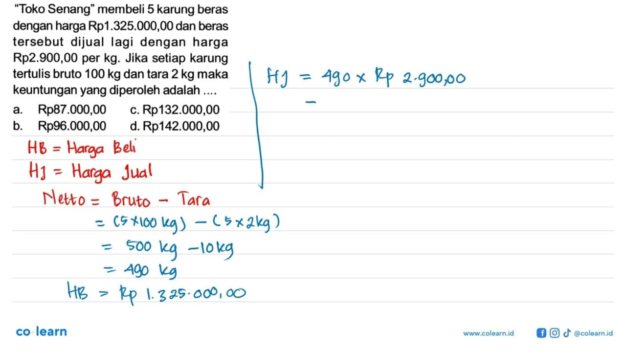 'Toko Senang' membeli 5 karung beras dengan harga