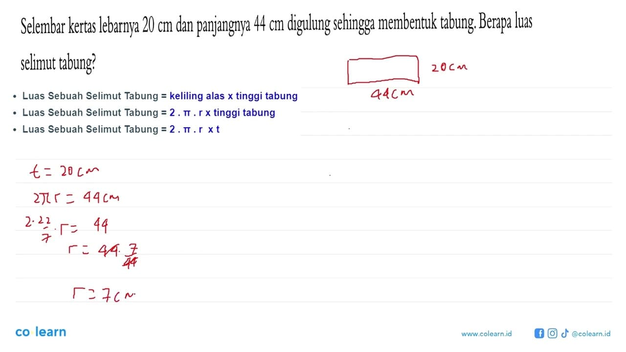 Selembar kertas lebarnya 20 cm dan panjangnya 44 cm