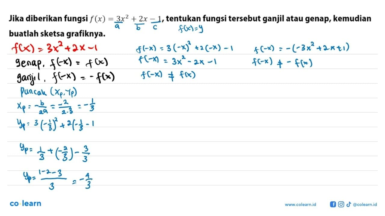 Jika diberikan fungsi f(x)=3x^2+2x-1, tentukan fungsi