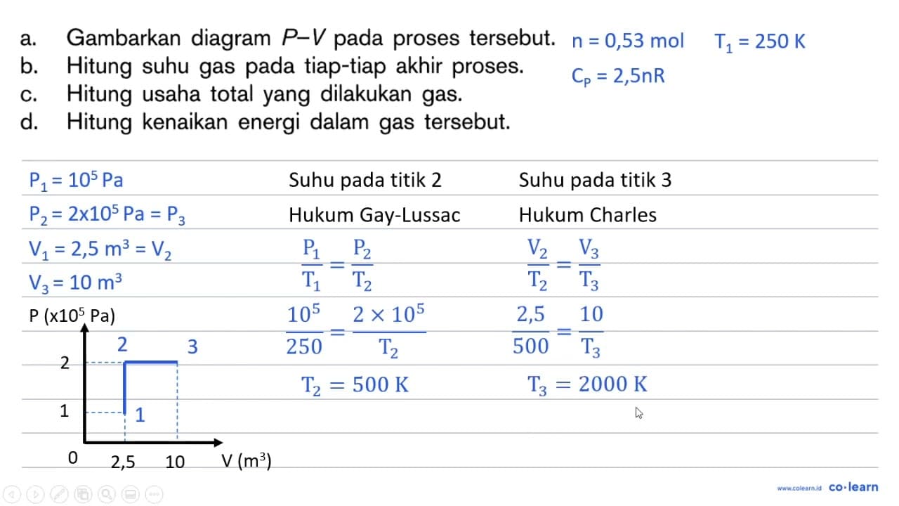 Sebanyak 0,53 mol gas ideal monoatomik mula-mula memiliki