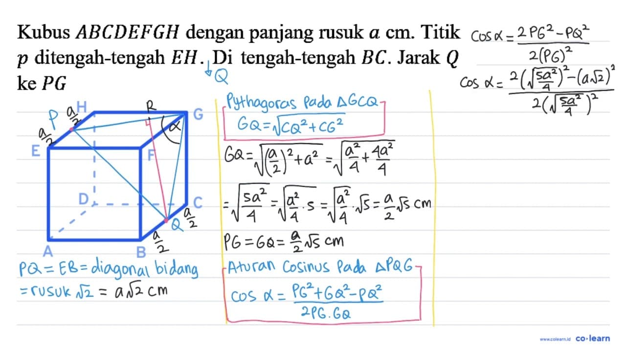 Kubus A B C D E F G H dengan panjang rusuk a cm . Titik p