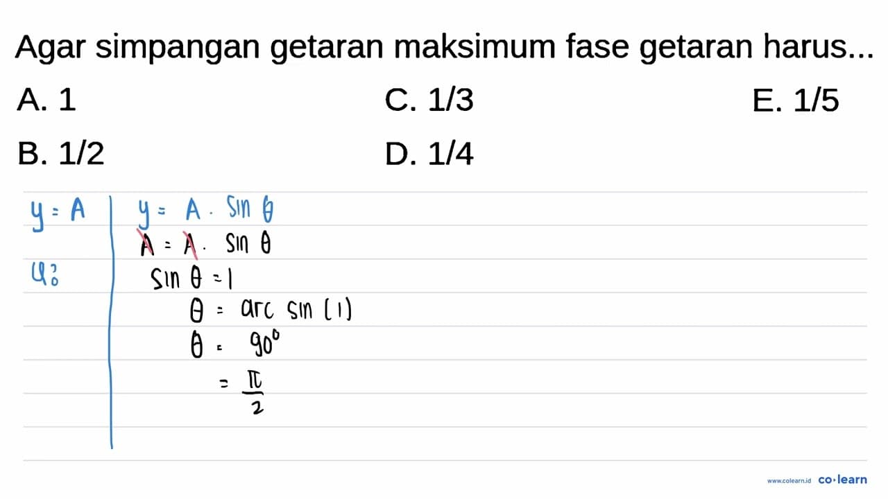 Agar simpangan getaran maksimum fase getaran harus... A. 1