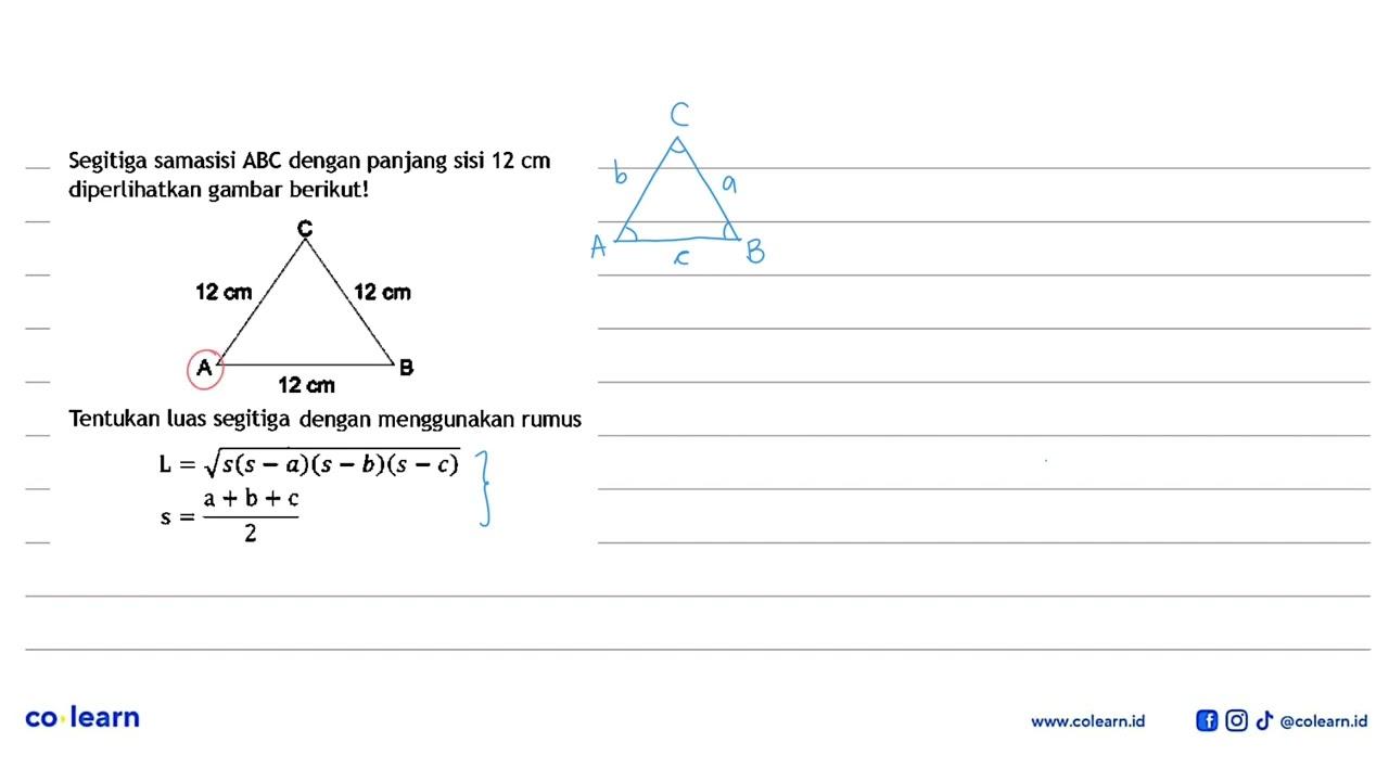 Segitiga samasisi ABC dengan panjang sisi 12 cm