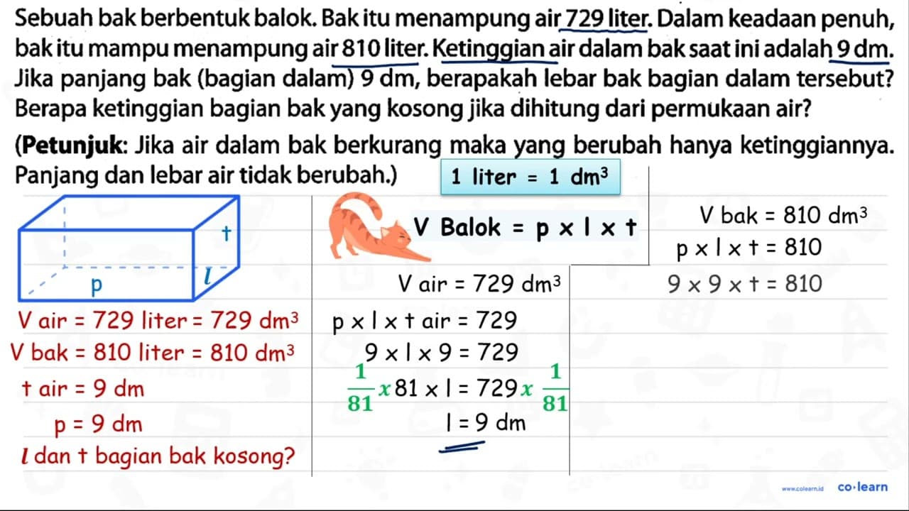 Sebuah bak berbentuk balok. Bak itu menampung air 729