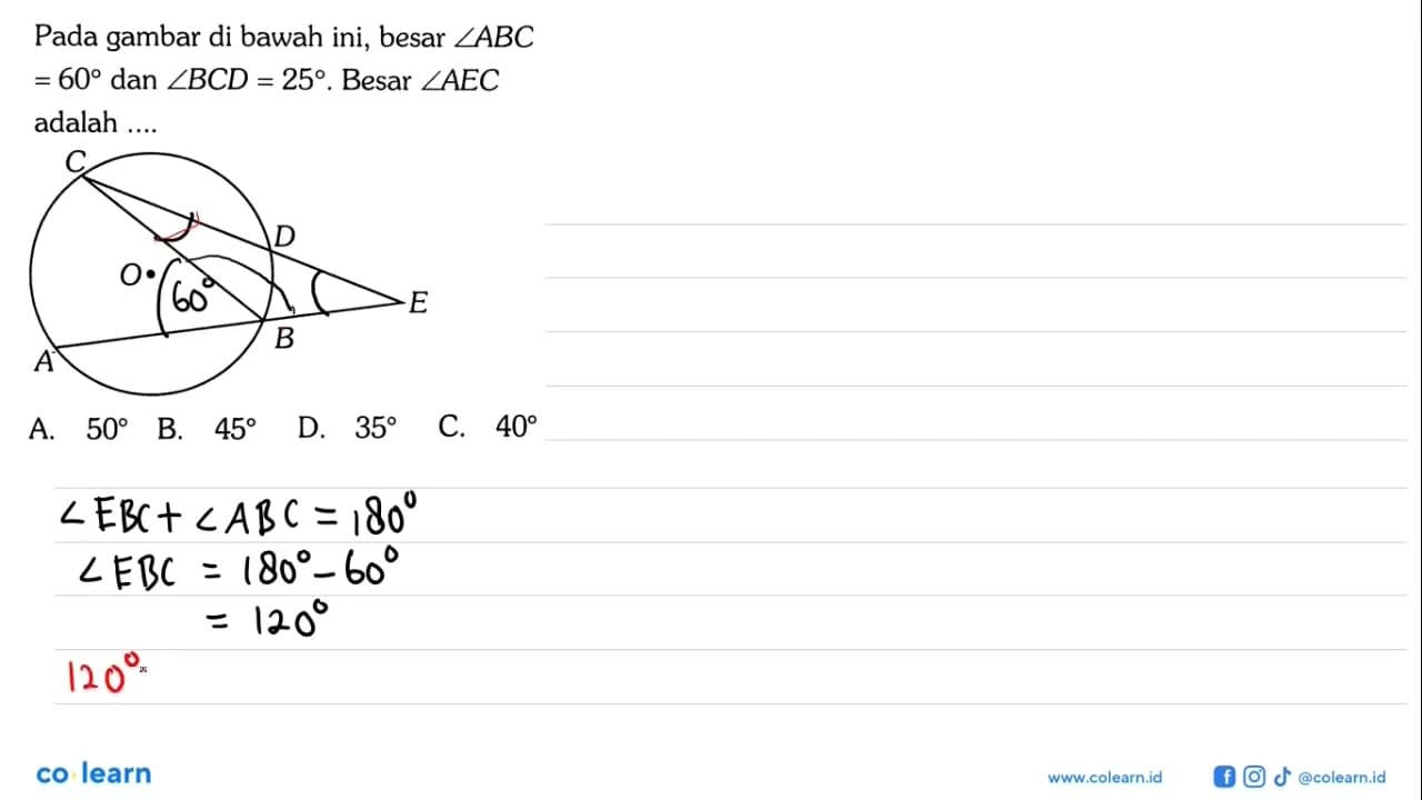 Pada gambar di bawah ini, besar sudut ABC =60 dan sudut