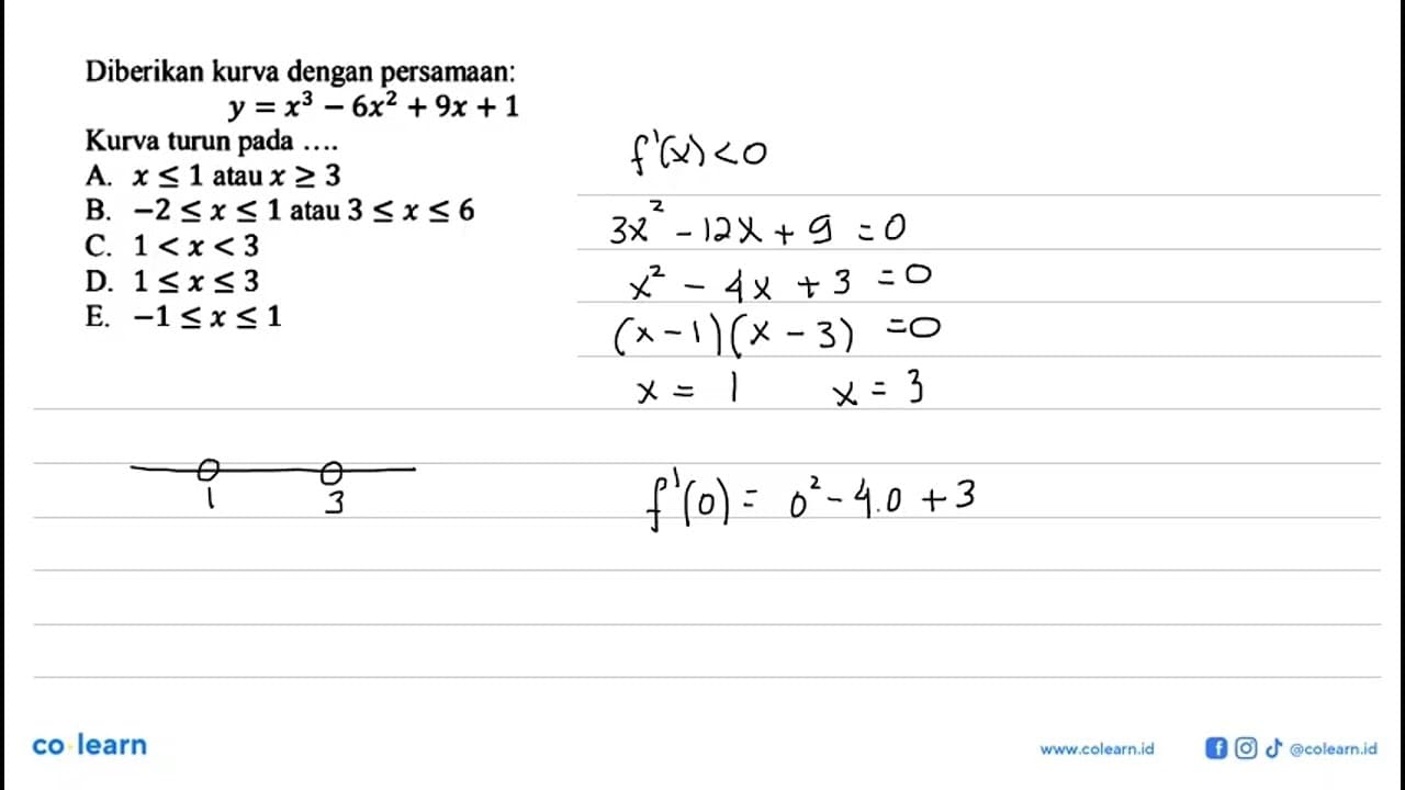 Diberikan kurva dengan persamaan: y=x^3-6x^2+9x+1 Kurva