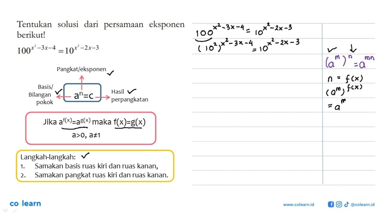 Tentukan solusi dari persamaan eksponen berikut!