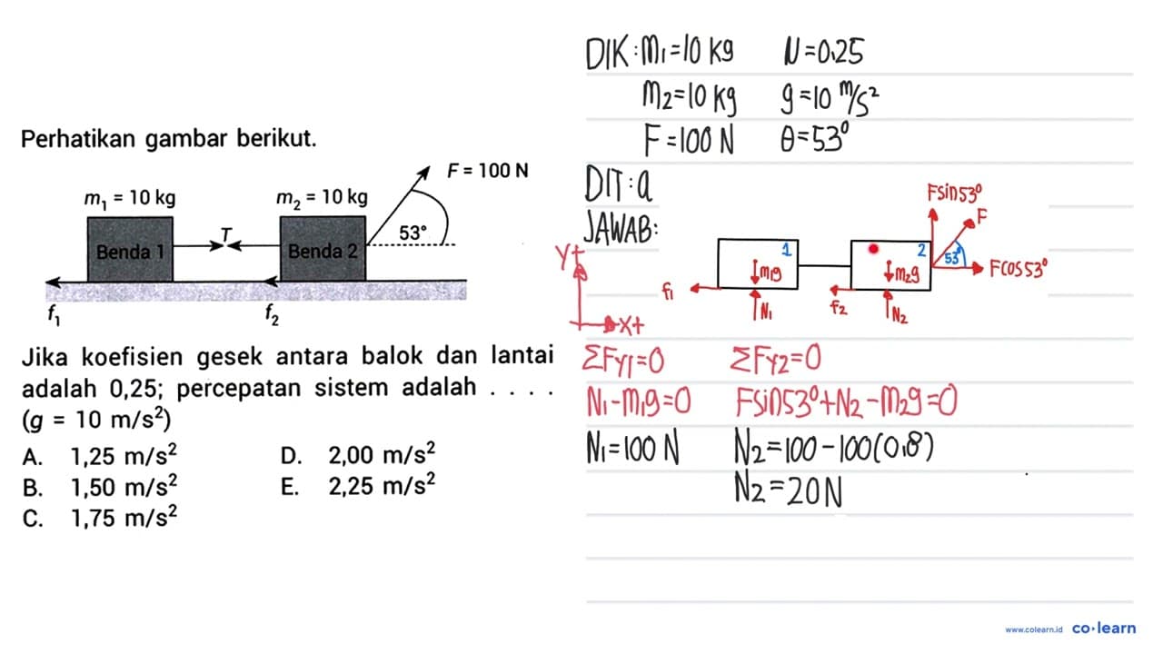 Perhatikan gambar berikut. Jika koefisien gesek antara