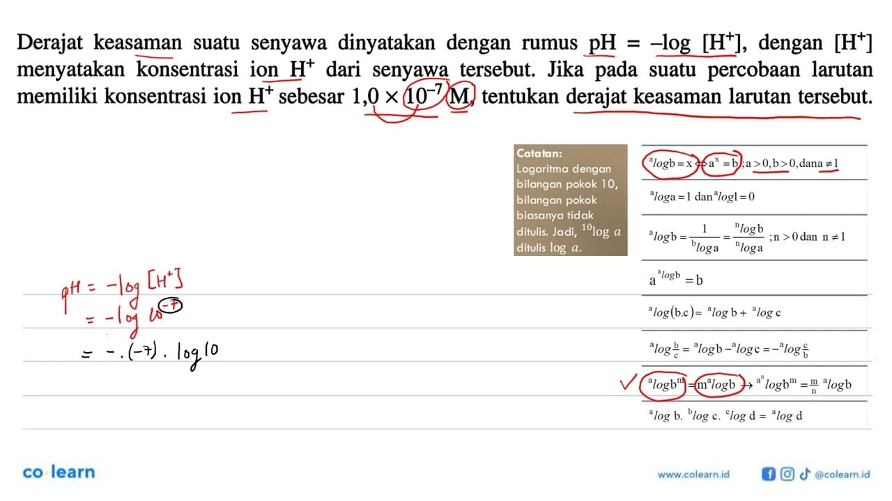 Derajat keasaman suatu senyawa dinyatakan dengan rumus