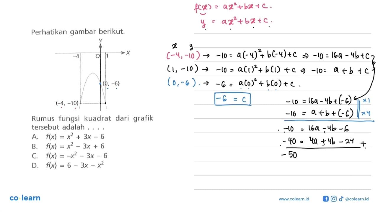 Perhatikan gambar berikut. (-4, -10) (0, -6) Rumus fungsi