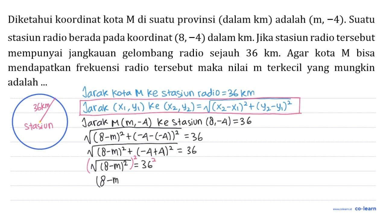 Diketahui koordinat kota M di suatu provinsi (dalam km)