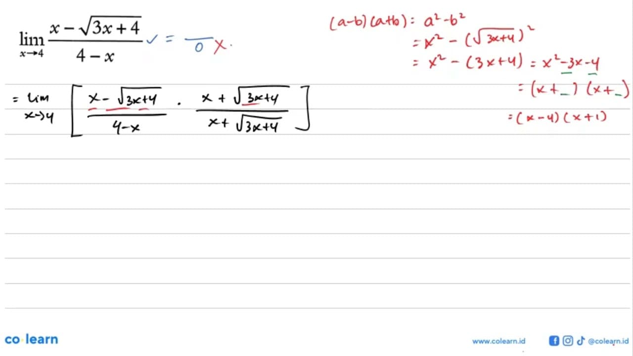 lim x -> 4 (x-akar(3x+4))/(4-x)