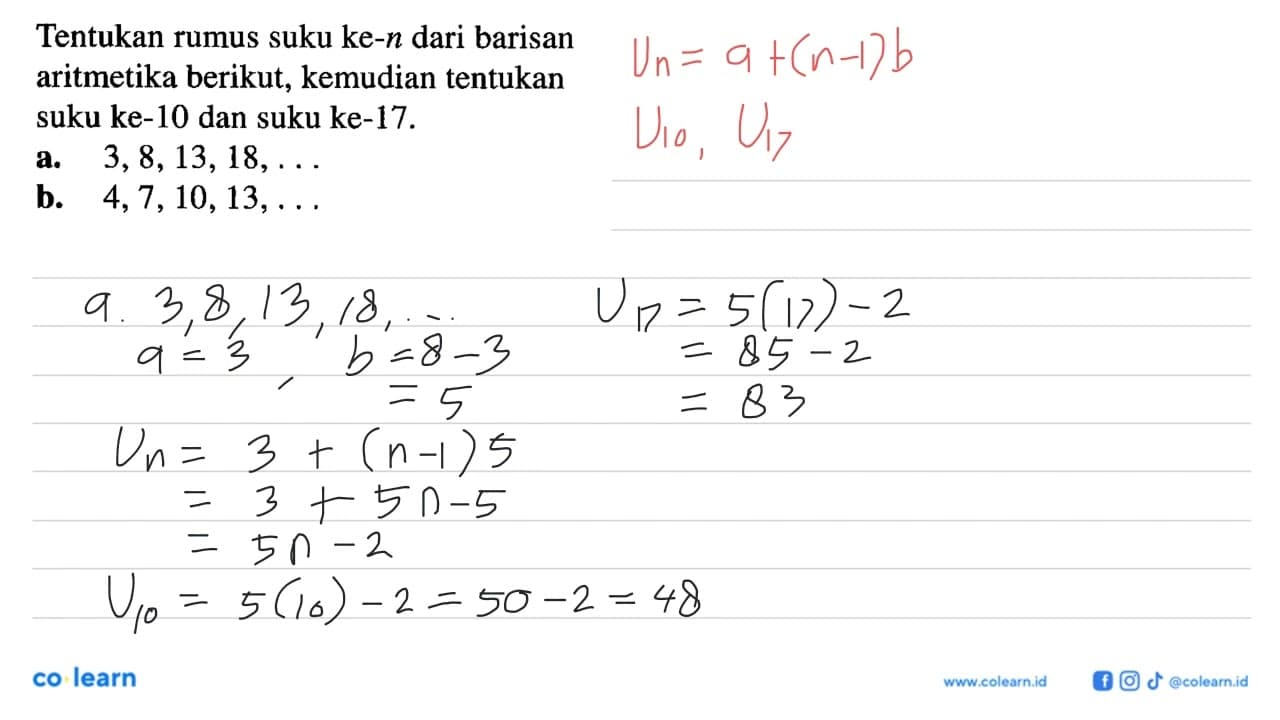 Tentukan rumus suku ke-n dari barisan aritmetika