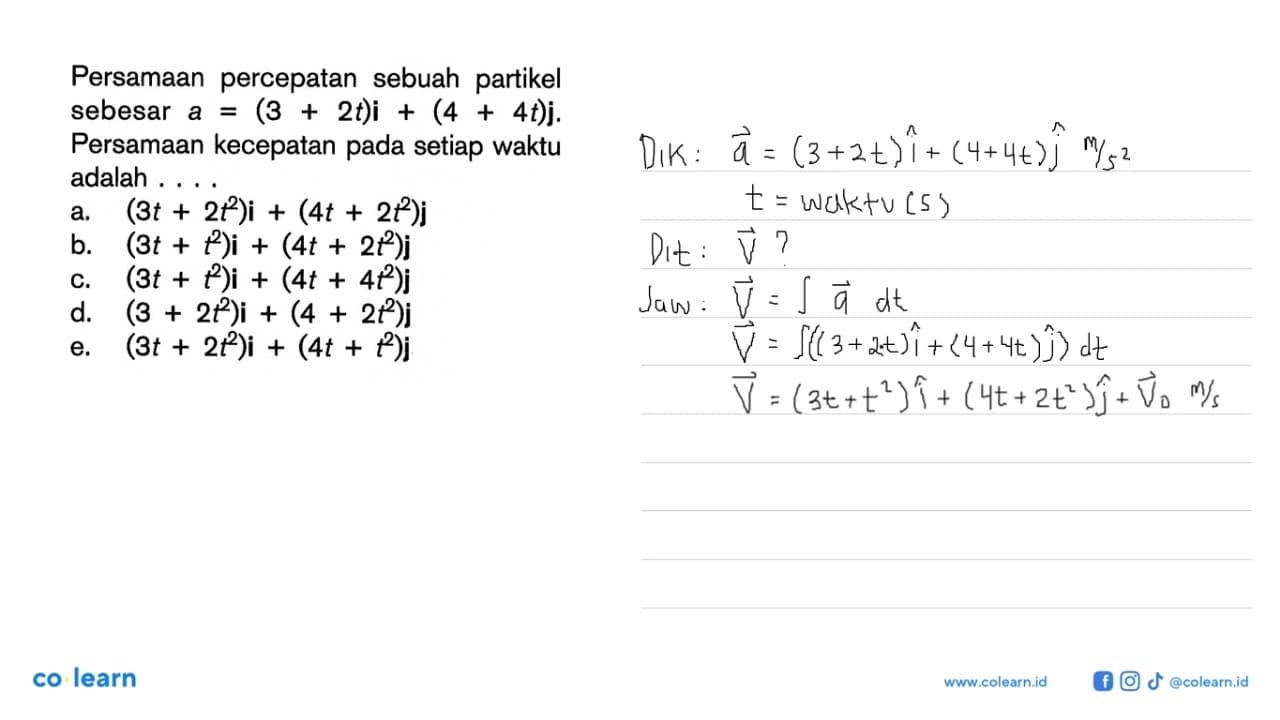 Persamaan percepatan sebuah partikel sebesar