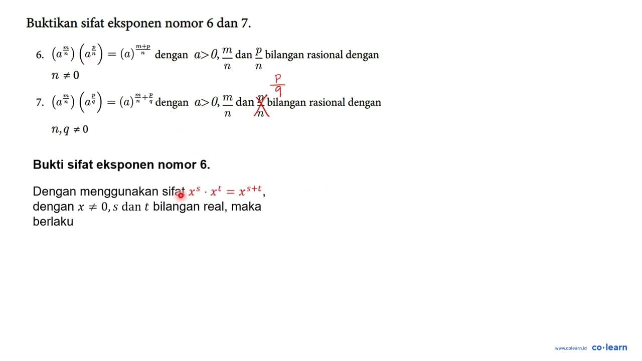 Buktikan sifat eksponen nomor 6 dan 7.