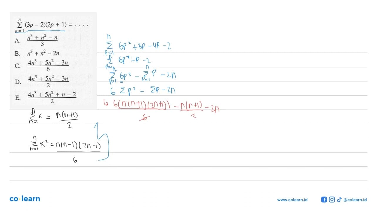 sigma p=1 n (3p-2)(2p+1)= . . . .