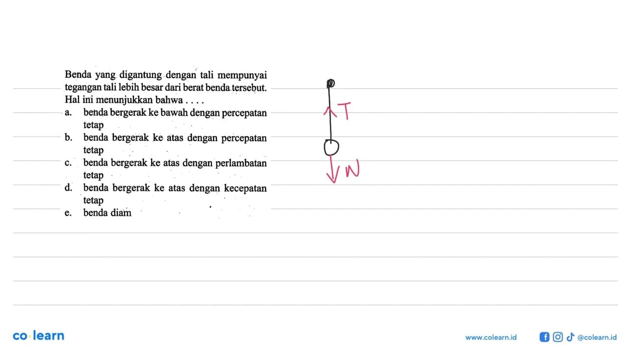 Benda yang digantung dengan tali mempunyai tegangan tali