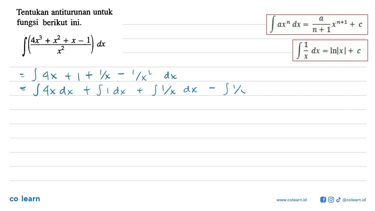 Tentukan antiturunan untuk fungsi berikut ini. integral (4