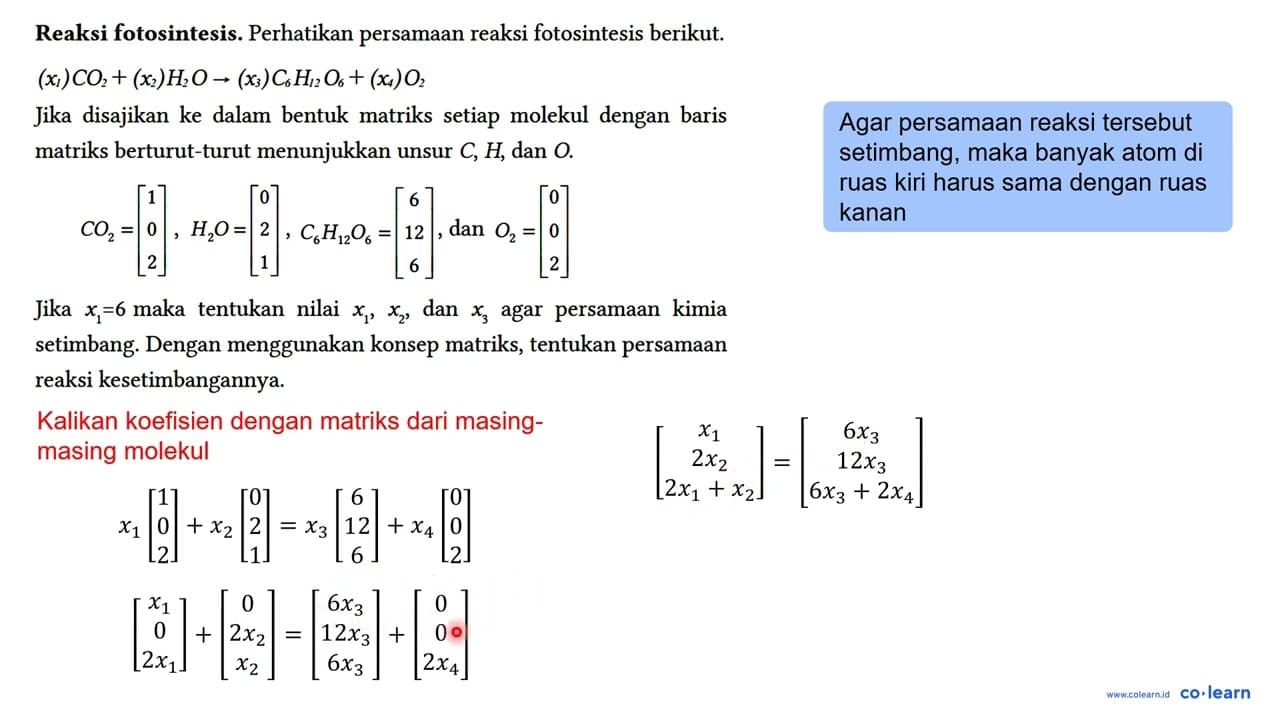 Reaksi fotosintesis. Perhatikan persamaan reaksi