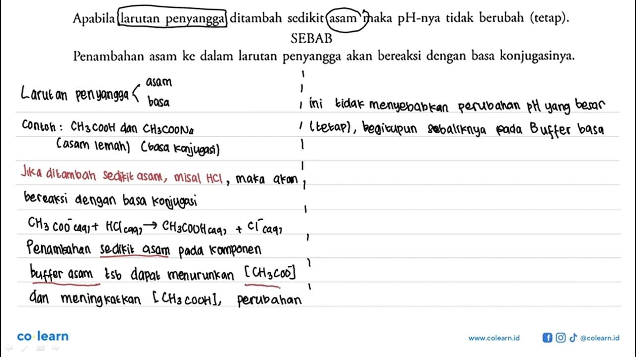 Apabila larutan penyangga ditambah sedikit asam maka pH-nya