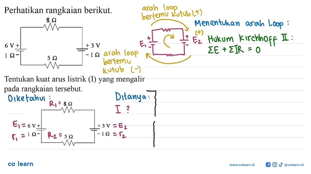 Perhatikan rangkaian berikut. 8 Ohm 6 V + + 3 V 1 Ohm - - 1