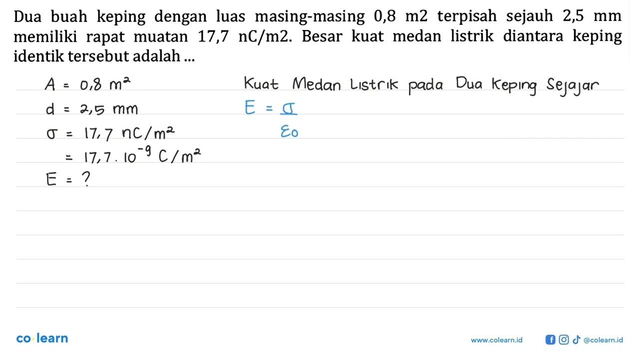 Dua buah keping dengan luas masing-masing 0,8 m2 terpisah