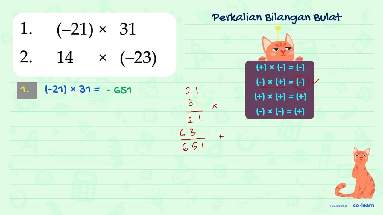 1. (-21) x 31 2. 14 x (-23)