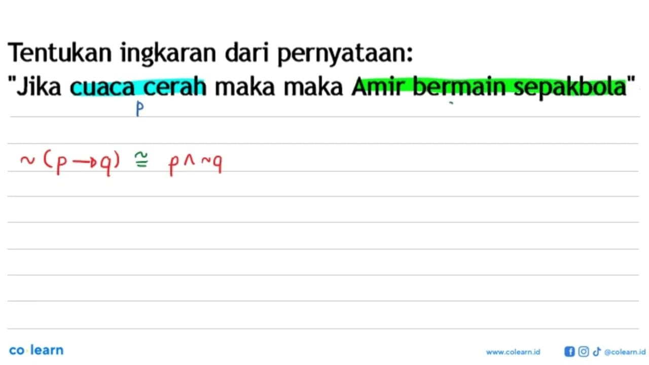 Tentukan ingkaran dari pernyataan: 'Jika cuaca cerah maka