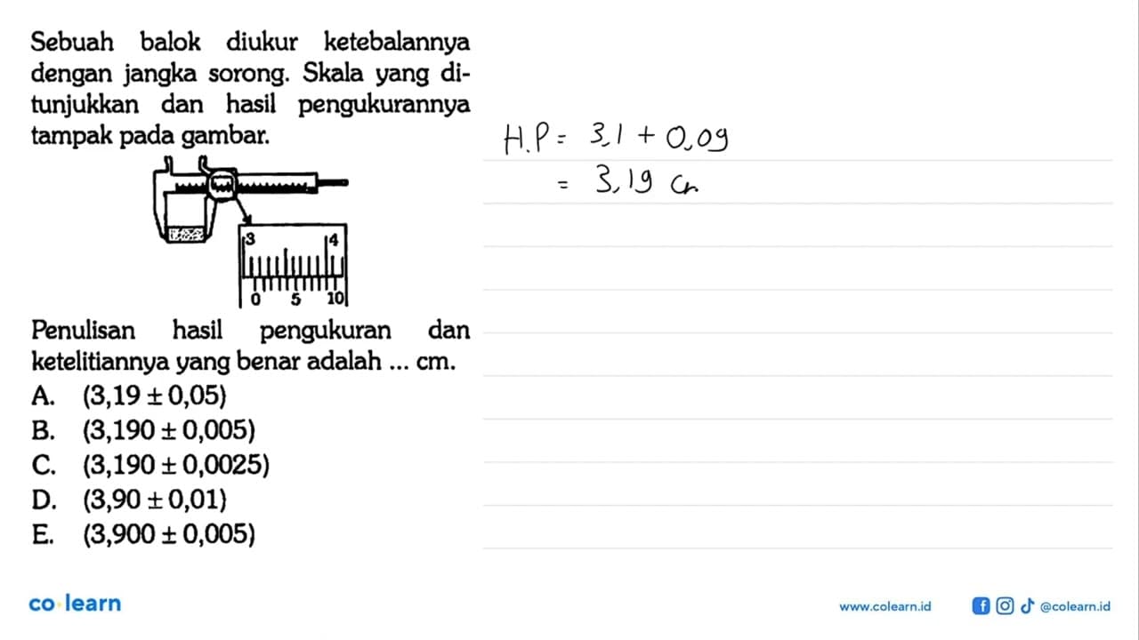 Sebuah balok diukur ketebalannya dengan jangka sorong.