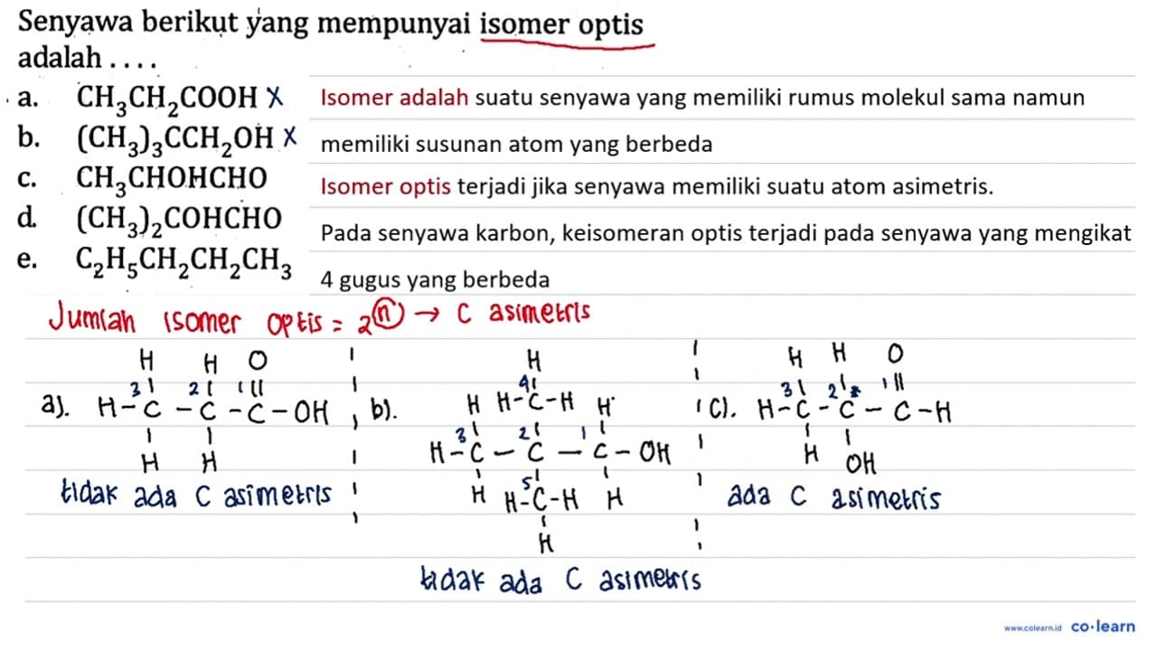 Senyawa berikut yang mempunyai isomer optis adalah ....