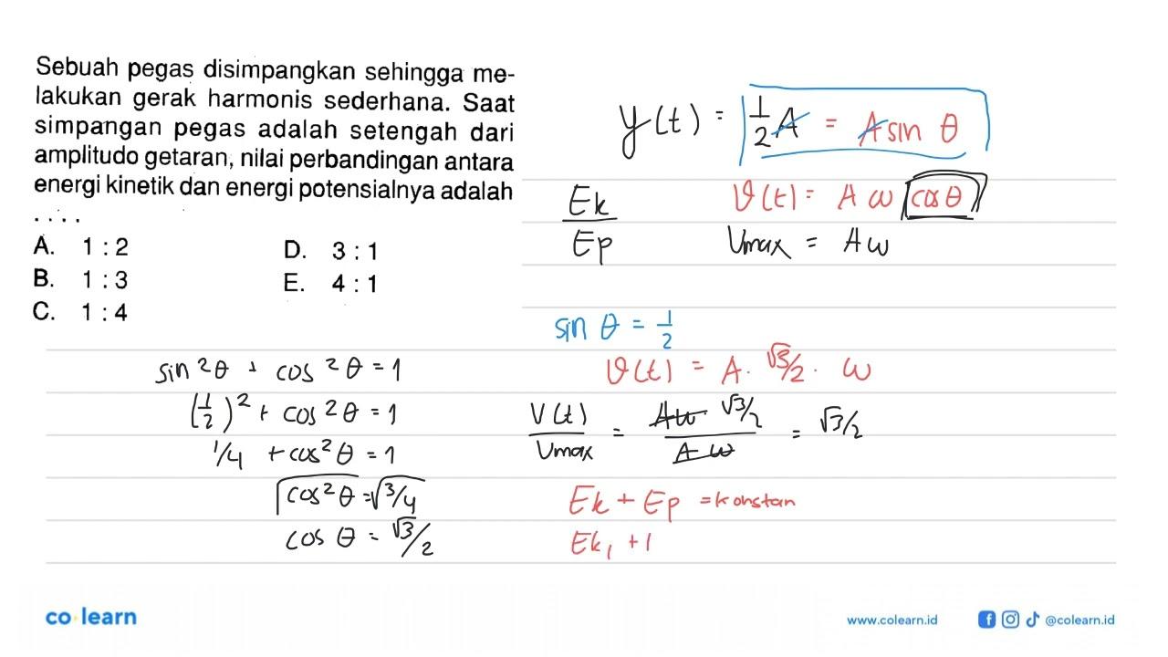 Sebuah pegas disimpangkan sehingga melakukan gerak harmonis