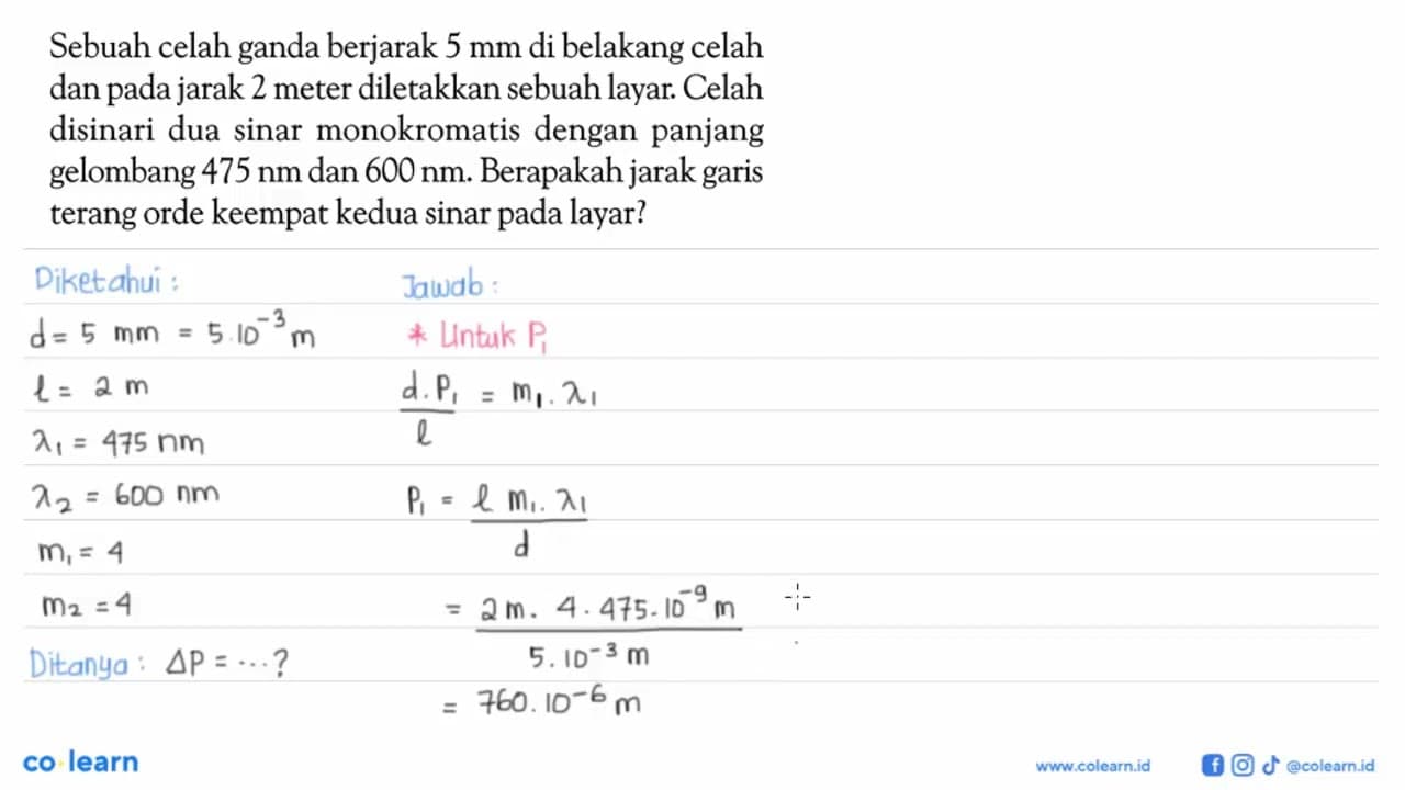 Sebuah celah ganda berjarak 5 mm di belakang celah dan pada