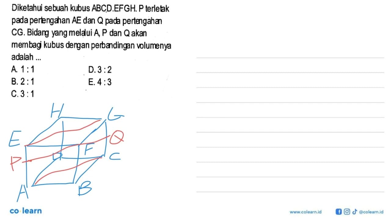 Diketahui sebuah kubus ABCD.EFGH. P terletak pada