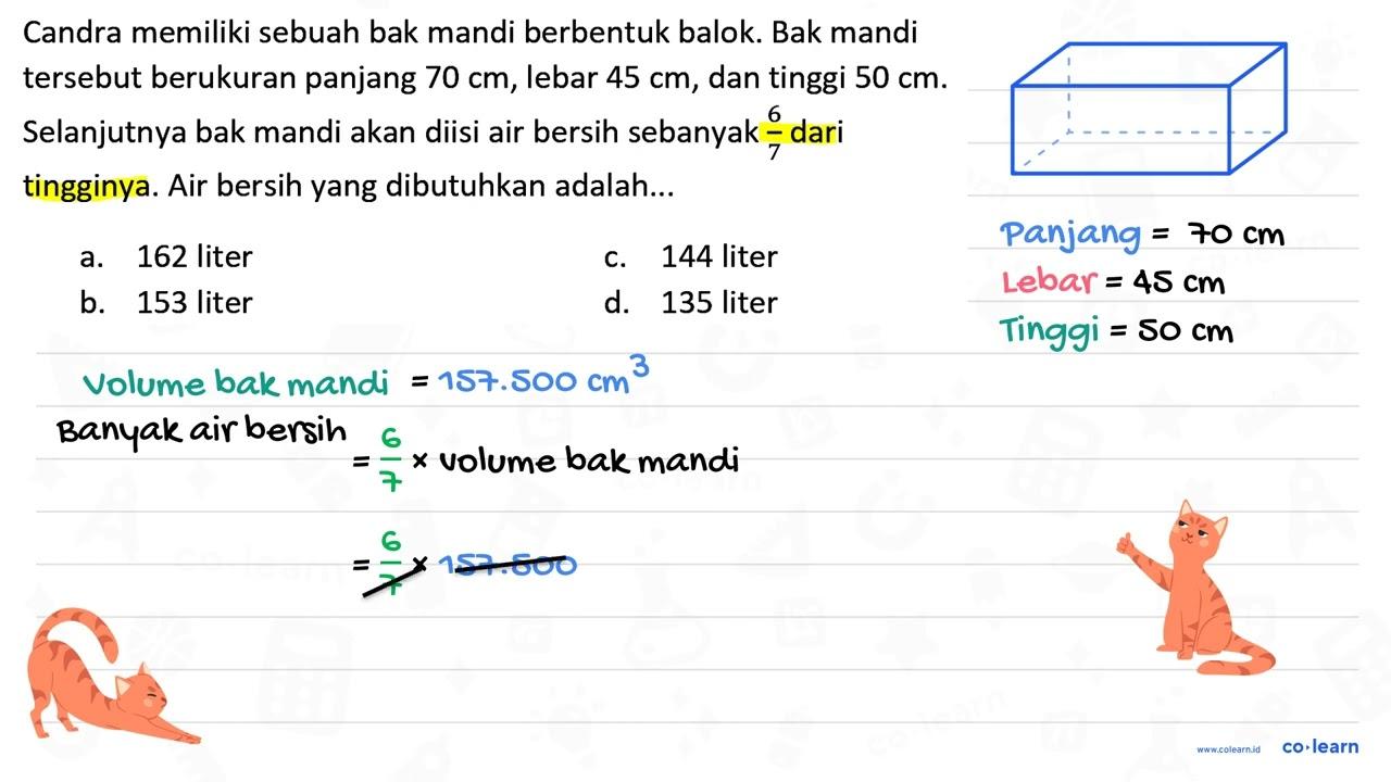 Candra memiliki sebuah bak mandi berbentuk balok. Bak mandi