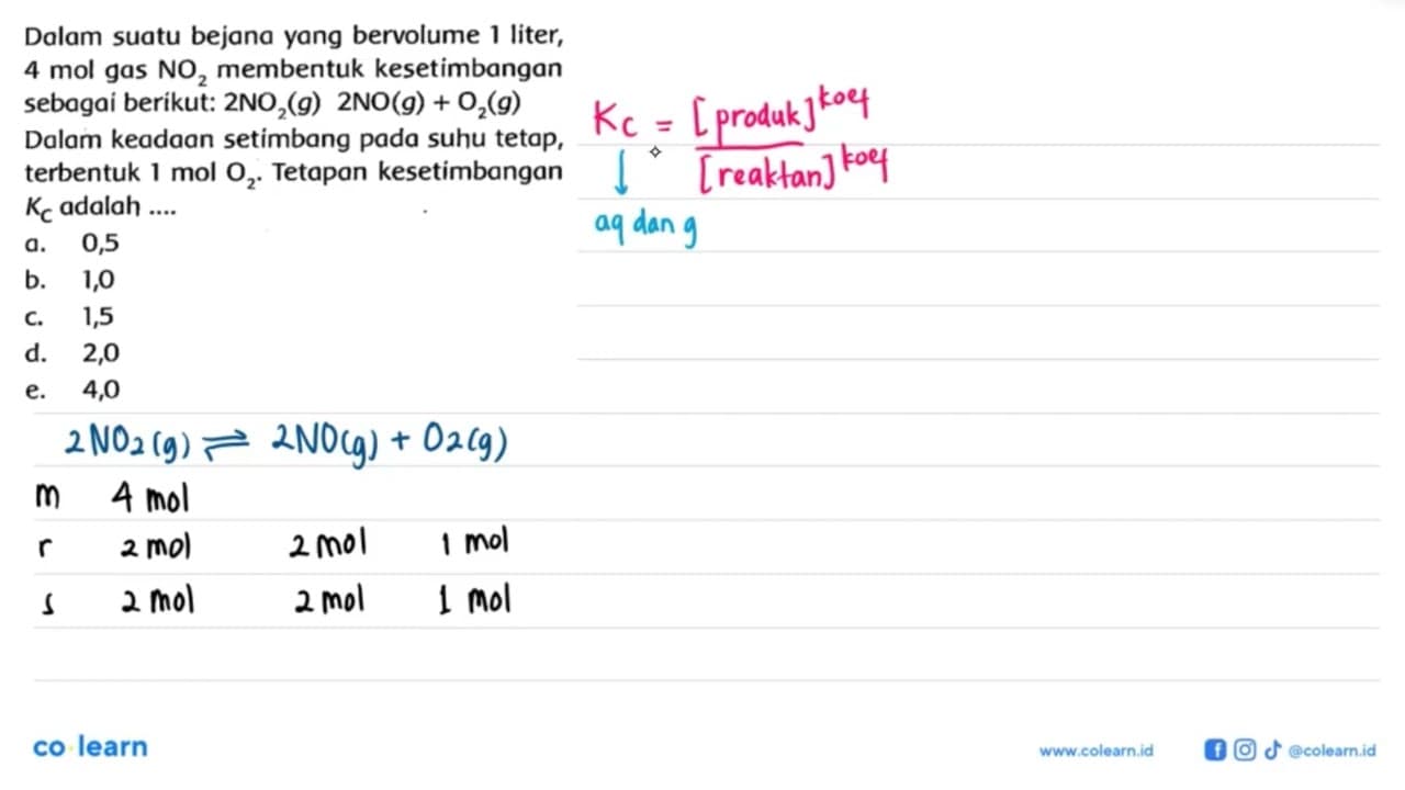 Dalam suatu bejana yang bervolume 1 liter, 4 mol gas NO2