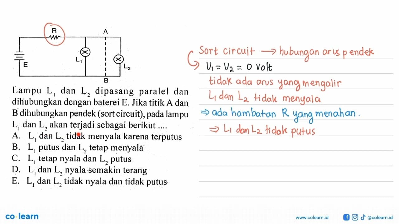 R A X L1 X E L2 B Lampu L1 dan L2 dipasang paralel dan