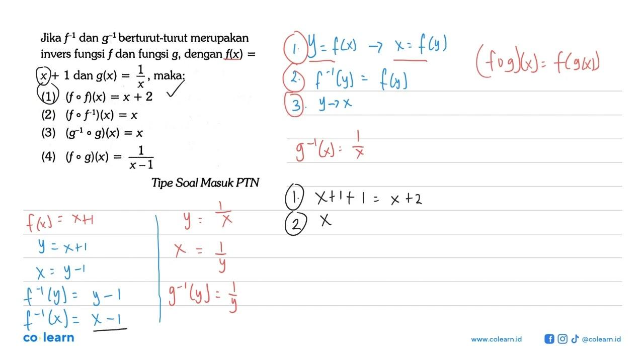 Jika f^(-1) dan g^(-1) berturut-turut merupakan invers