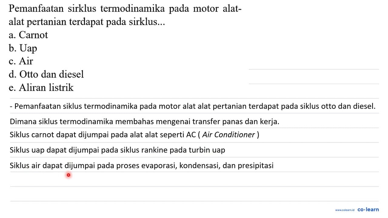 Pemanfaatan sirklus termodinamika pada motor alatalat