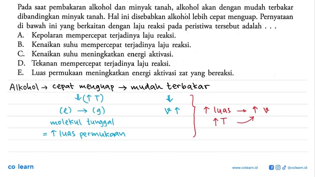 Pada saat pembakaran alkohol dan minyak tanah, alkohol akan