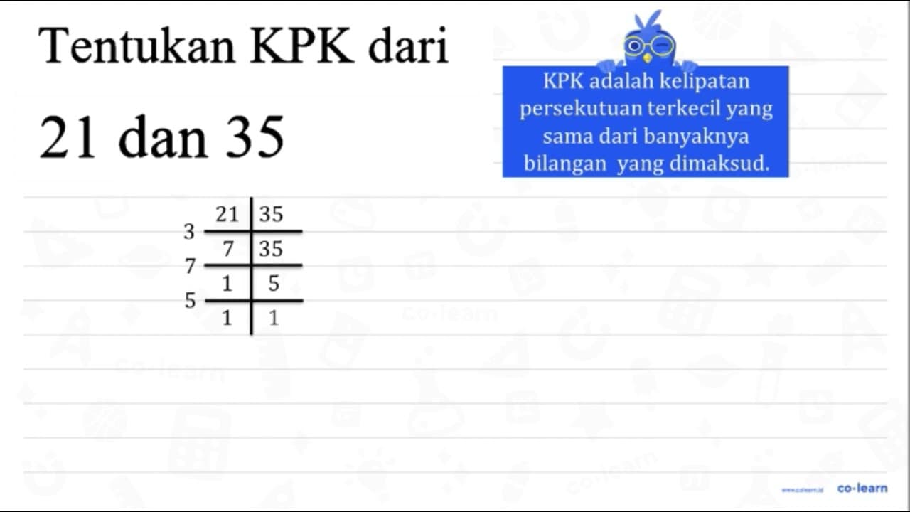 Tentukan KPK dari 21 dan 35