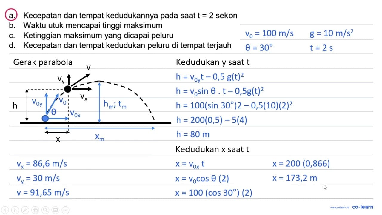 Sebuah peluru ditembakkan dengan kecepatan awal 100 m / s